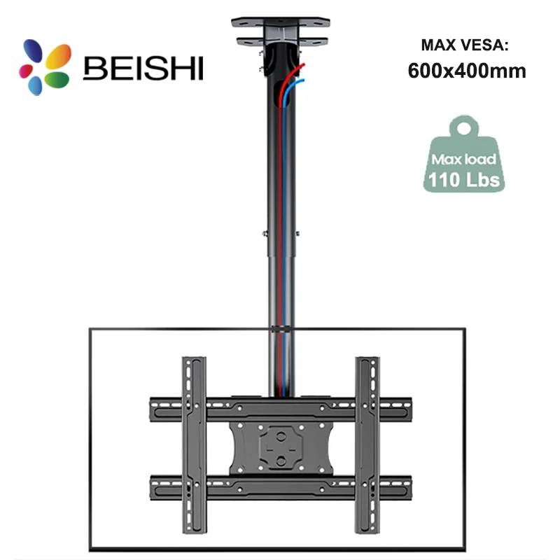 BEISHI TV-Deckenmontage, verstellbare Halterung, passend für die meisten LEDs, LCD-Plasma-Flachbildschirmanzeige von 32 bis 75 Zoll, bis zu 110 Pfund Image