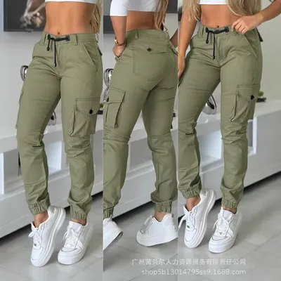 Women Cargo Pant Long Pants Casual Streetwear High Waist Capris Splice Pocket Button Straight Trousers Autumn Spring Y2k Jogger