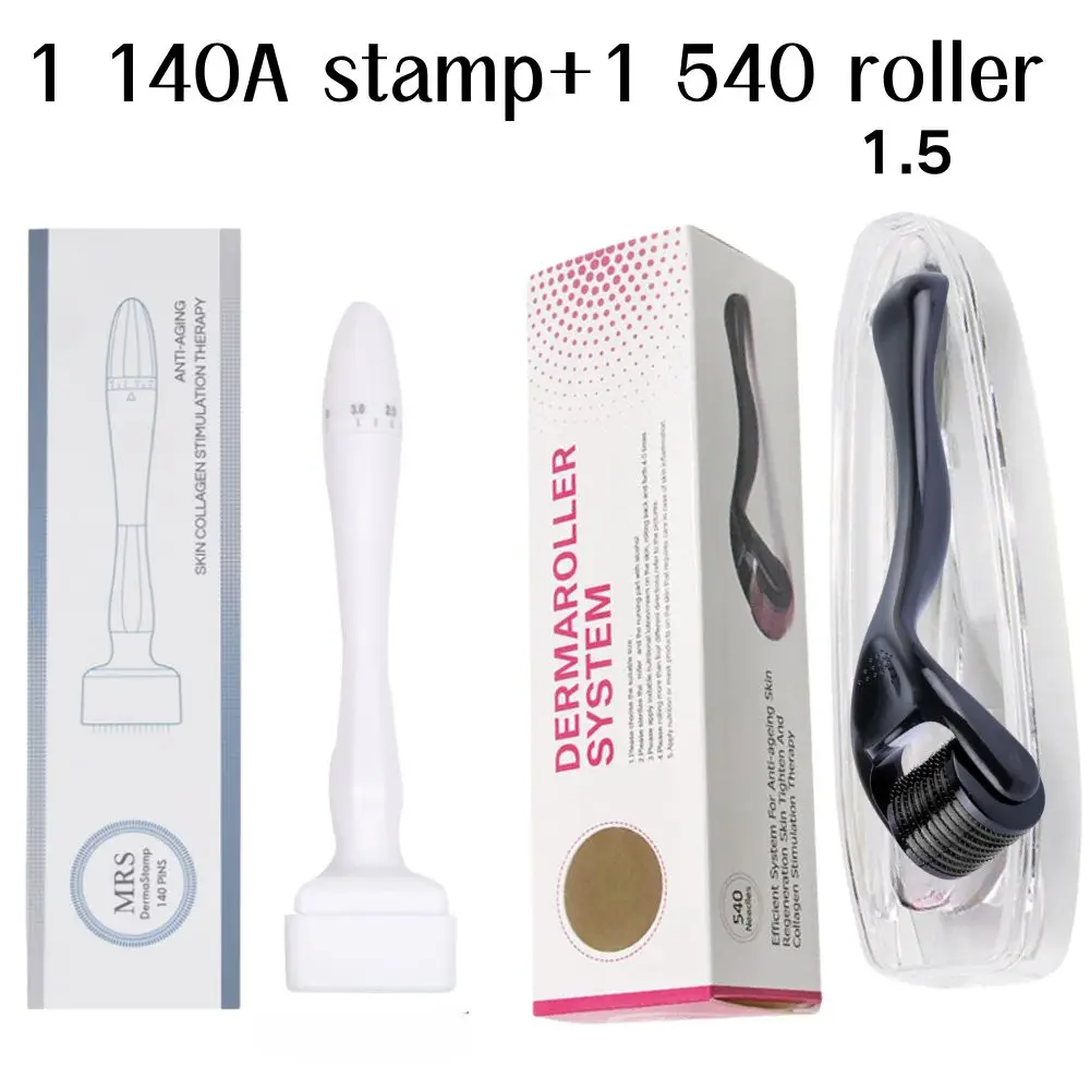 1 Stück 140 Pins Derma Stempel verstellbar und 1 Stück 540 Derma Roller Set Hautpflegewerkzeuge Gesichtshaar Bartwachstum für Männer und Frauen Image