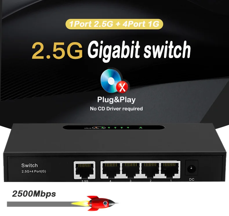 Desktop 1000Mbps 2500Mbps 2.5G Gigabit Switch di rete Switch Gigabit Switch Ethernet di rete hub Lan RJ45 Internet Splitter auto