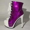 LAIGZEM Damen Stiefeletten Plattform Glänzend Reißverschluss Dünne High Heels Kurze Booties Damen Handgefertigte Schuhe Frau Große Größe 38 41 45 52