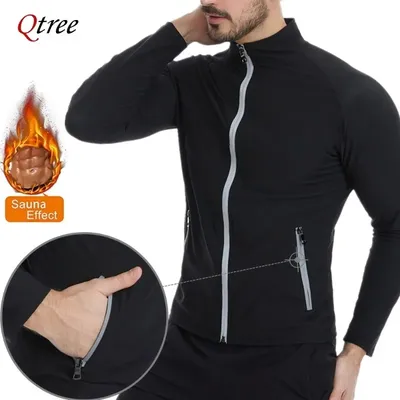 Qtree Sauan Jacke Abnehmen Schweiß Kompression Männer Taille Trainer Shirts Heißer Neopren Body Shaper Langarm Gewicht Verlust Weste Image