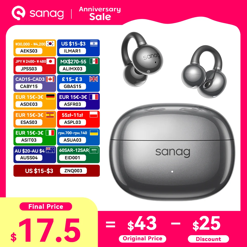 Sanag Z60S Ohrclip auf OWS-Kopfhörern, HiFi-Sound, offenes Ohr, Audífonos Bluetooth-Funkkopfhörer, Flash-Sale, Headset Image