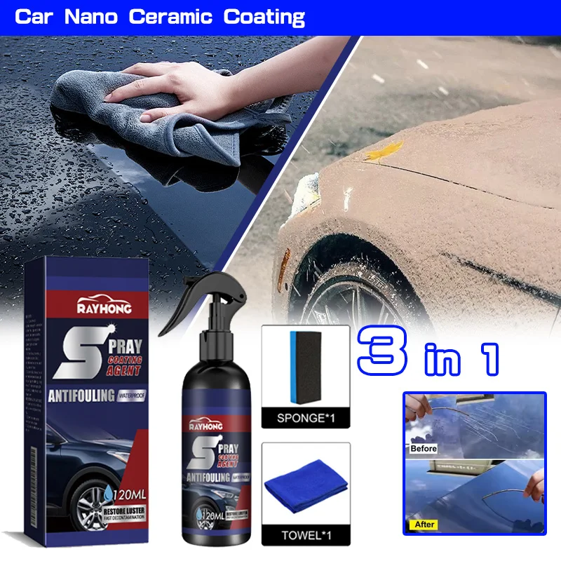 3 in 1 3-1PCS Auto Nano Keramik Beschichtung Schnell Film Spray 120ml Scratch Nano Reparatur Spray auto Shampoo, auto waschen, Wachs Politur Image