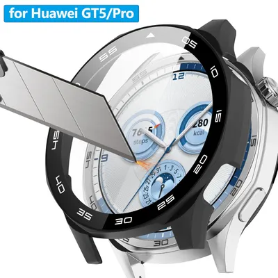 Gehärtetes Glasgehäuse für Huawei Watch GT 5/GT5 Pro 46 mm, Displayschutzfolie und harter Image