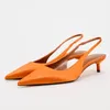 Sommer High Heels Frau Luxus Sandalen Mode Spitz Elegante Büro Pumps Stiletto Orange Seide Kleid Dame Party Schuhe
