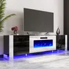 Fireplace TV Stand, 70" Modern High Gloss Entertainment Center LED Lights, TVs Console Cabinet for