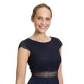 Abendkleid VERA MONT "Vera Mont Abendkleid mit Spitze", Damen, Gr. 32, Normalgrößen, blau (night sky), Obermaterial: 100% Polyester. Futter: 100% Polyester., festlich, ausgestellt kurz, Rundhals, Halbarm, Kleider, Spitze