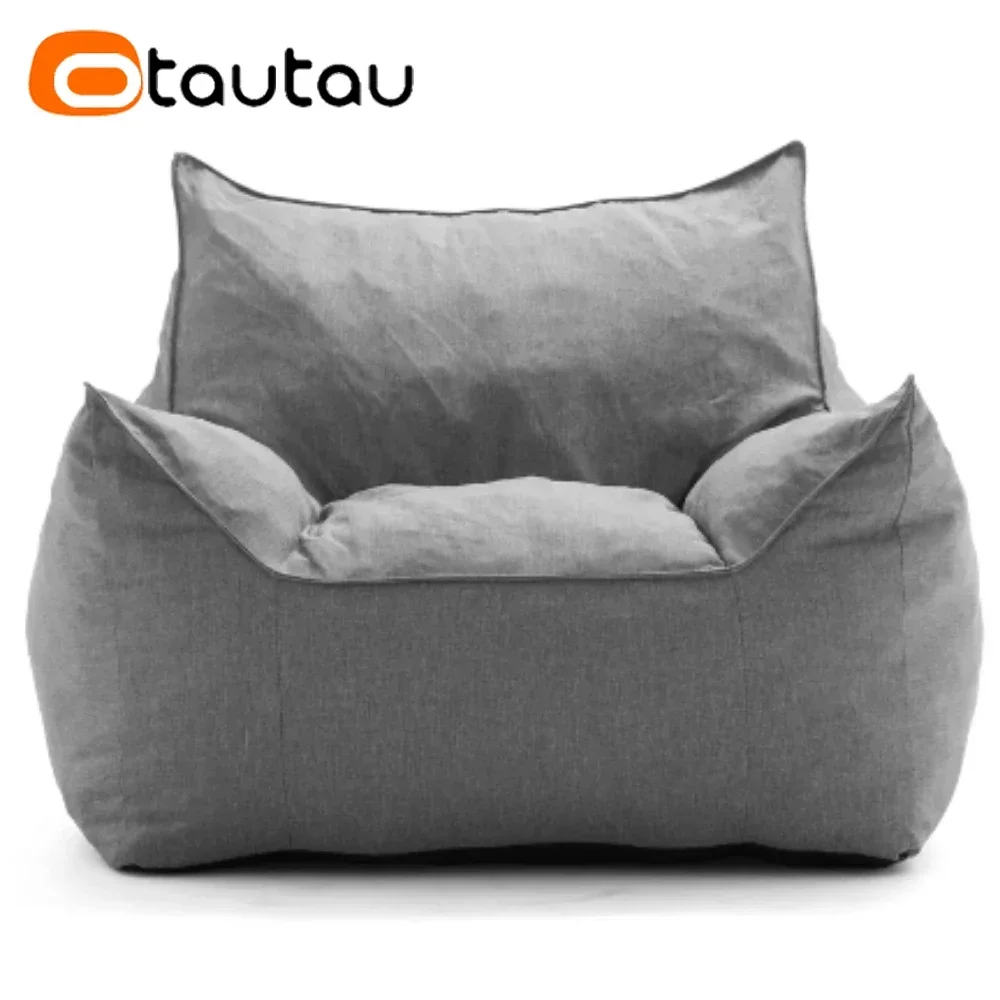 Otautau Erwachsene dicke Baumwolle Leinen Sitzsack Abdeckung ohne Füllstoff Boden Sofa Couch Sessel faul Sitzsack Stuhl mit Ottomane sf159 Image
