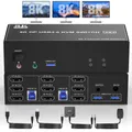 Switch KVM Displayport 8K@60Hz 3 monitor 2 computer, switch KVM 4K@144Hz DP 1.4 con tastiera condivisione 3 porte USB 3.0