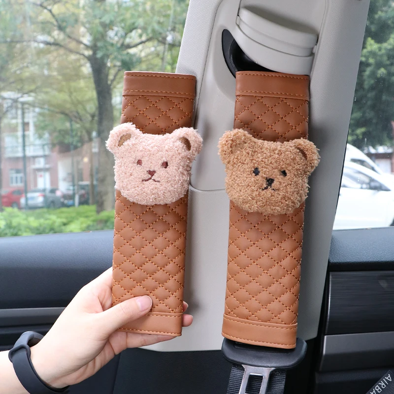 1pc Nette Cartoon Bär Auto Sicherheitsgurt Abdeckung Leder Sitz Gürtel Harness Kissen Auto Schulter Gurt Schutz Pad für Kinder kinder Image
