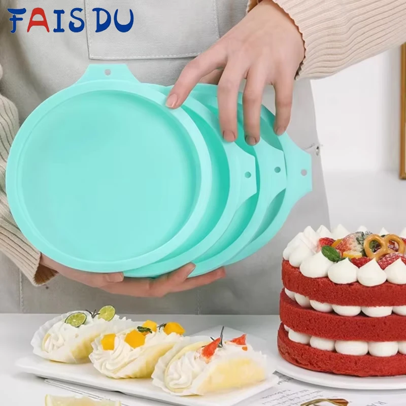 FAIS DU 4/6/8 Zoll Silikon-Kuchenform, grün, rund, Kuchenschicht-Set, Silikon-Backform für Backwerkzeuge, Regenbogen-Kuchen und Mousse Image