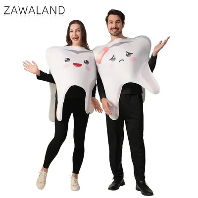Zawaland 2 Teile/satz Zähne Party Kostüm Frauen Männer Karneval Disguise Kleidung Lustige Paar Zeigen Outfit Schwamm Festival Overalls Image