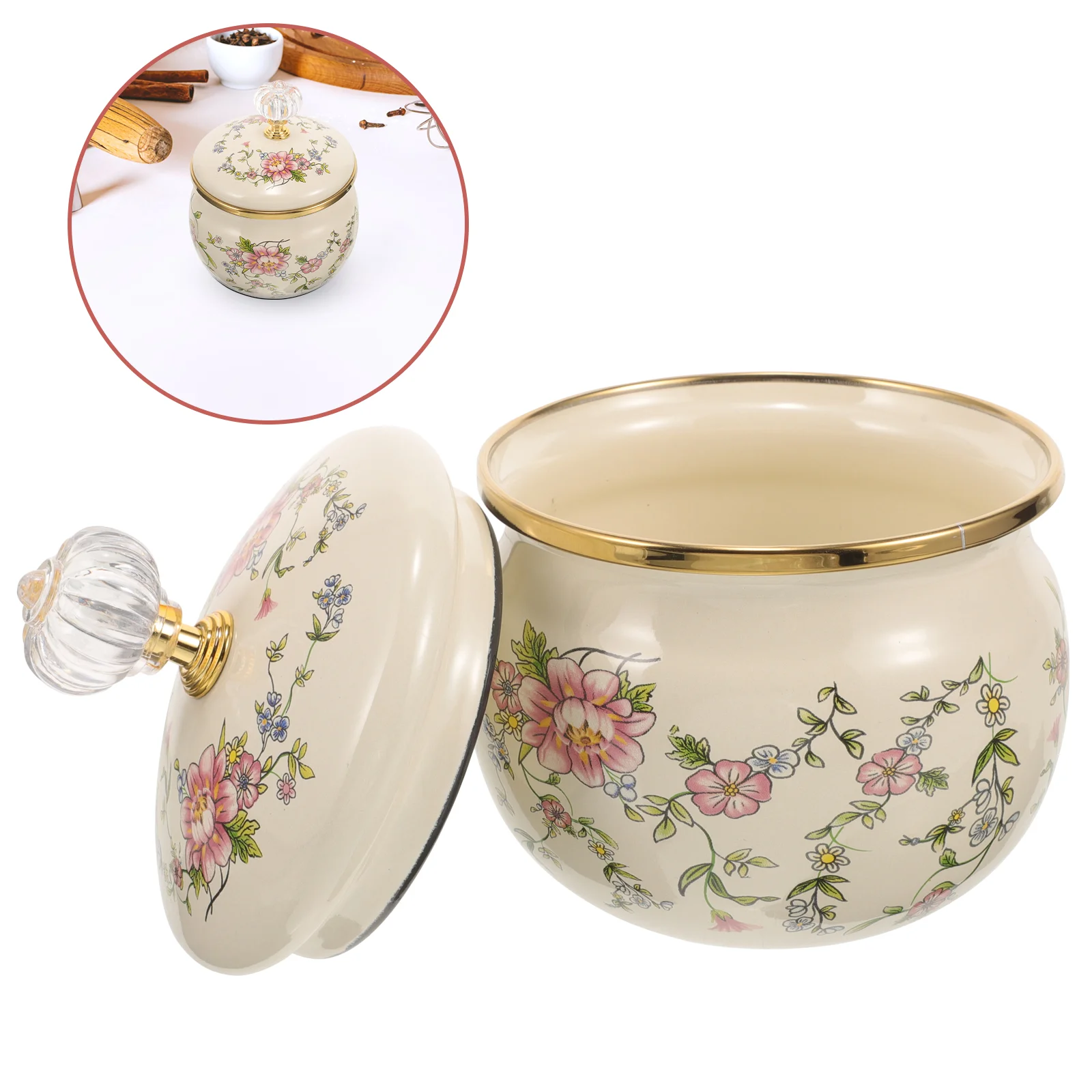 Kaffeedose, Emaille-Gewürzglas, Lebensmittelbehälter mit Deckel, Kanister, Salz, Zucker, Aufbewahrung Image