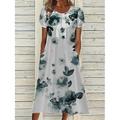 Damen Midikleid Freizeitkleid A Linie Kleid Elegant Vintage Stilvoll Laternenärmel Urlaub Täglich Herbstkleid Normale Passform Blumen Kurzarm Rundhalsausschnitt Weiß Hellgrün Grün Dunkelblau Frühling