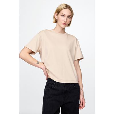 Gap Womens Beige Cotton Short Sleeve Boxy Crew Neck T-Shirt - Beige