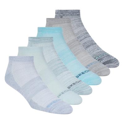 Skechers Women's 6 Pack Low Cut Sport Stripe Socks | Size Medium | Blue/Turquoise | Poly Blend
