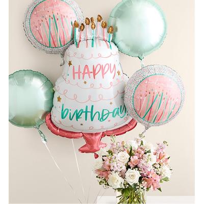 1-800-Flowers Flower Delivery Elegant Blush Bouquet W/ Happy Birthday Balloon Bouquet Xl