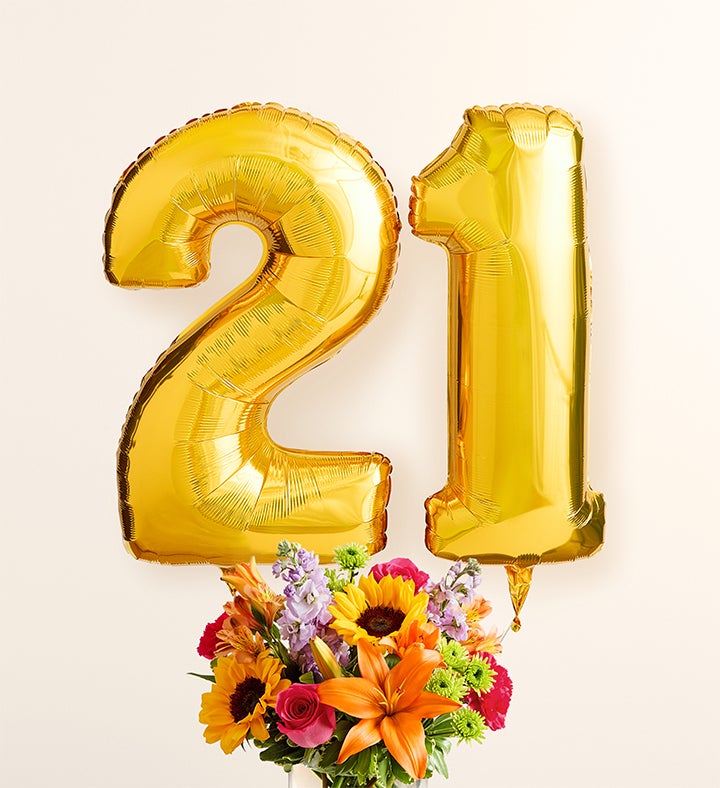 1-800-Flowers Birthday Delivery Floral Embrace W/ Number 21 Balloons Large