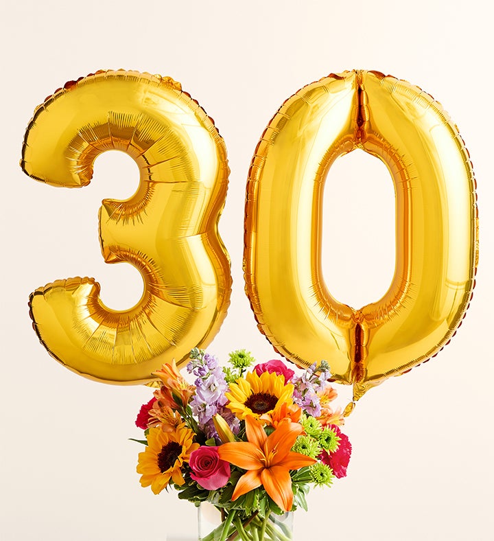 1-800-Flowers Flower Delivery Floral Embrace W/ Number 30 Balloons Large
