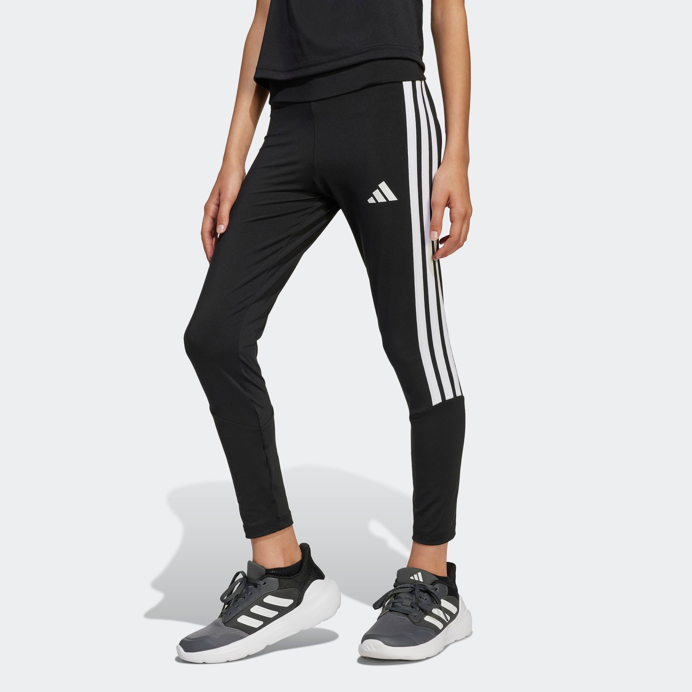 Trainingstights ADIDAS SPORTSWEAR "JG TR-ES 3S LEG", Kinder, Gr. 128, N-Gr, schwarz-weiß (schwarz, weiß), Obermaterial: 80% Polyester, 20% Elasthan, Hosen Image