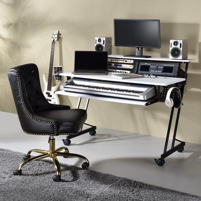 Music Recording Studio Desk with Metal Base & Keyboard Tray