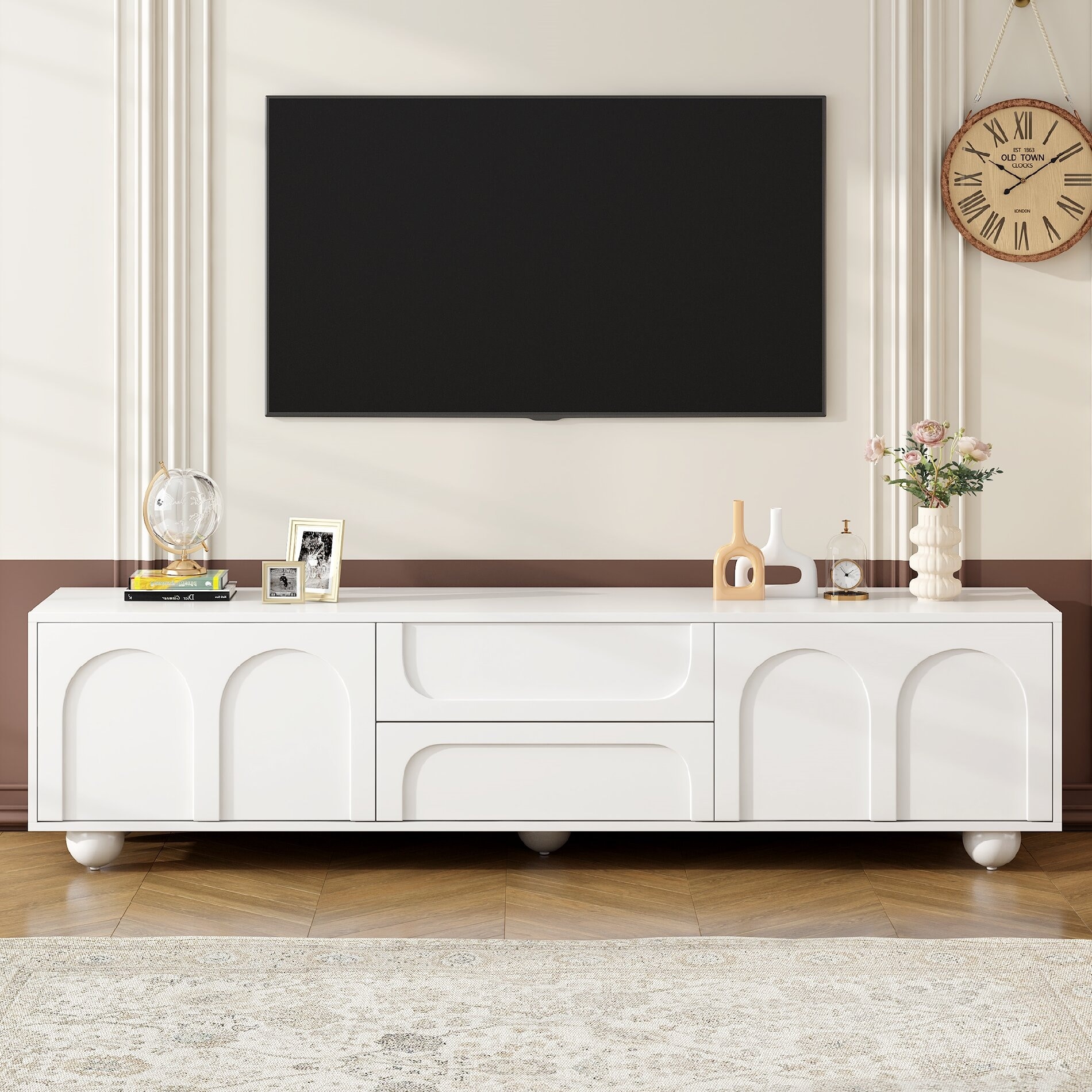 Entertainment Center with Arched Doors & 2 Drawers