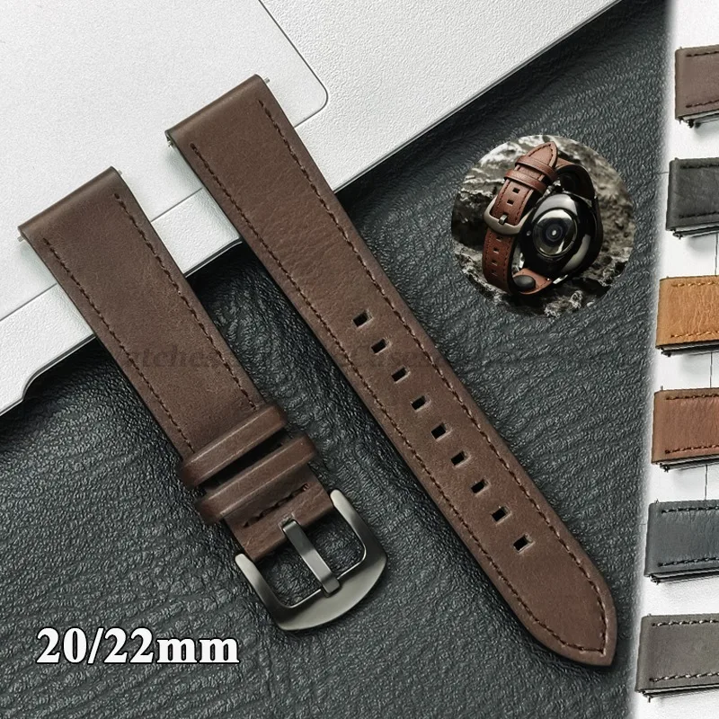 20 mm 22 mm Lederarmband für Samsung Galaxy Watch 7 6 5 4 40 mm 44 mm GearS3 Band Vintage Braunes Armband für Huawei Watch GT5/GT4/3 Image