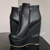 ZHIMA Damen-Stiefeletten, Plateau-Keile, seitlicher Reißverschluss, Kunstleder-Booties, bequeme Damenschuhe, große Größe 41, 43, 45, 48, 52