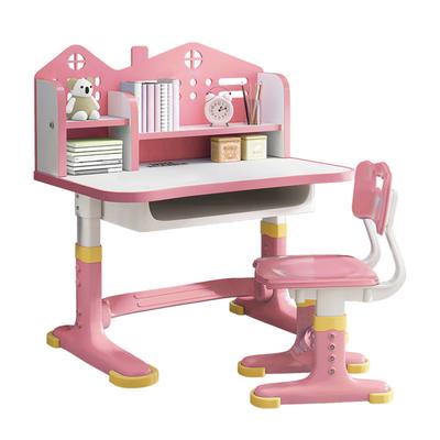 TEMU Adjustable Pink Desk And Chair Set With Castle Backrest - Widened Desktop, Storage Drawer, And Bookshelf, Ideal For Teen Girls' Study Area, Desk Chair Image