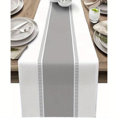 TEMU 1pc Linen Seasonal Table Flag Gray Striped Table Flag, Refreshing Restaurant Party Table Flag For Spring And Summer Image