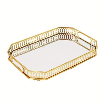 TEMU Rectangular Iron And Golden Glass Tray, Jewelry Trinket Organizer Tray, Cosmetic Perfume Tray, Home Decorative Tray, For Dresser Bathroom Bedroom, 35*25*5cm/13. 8*9. 8*1. 97inch Image