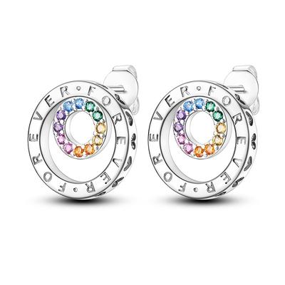 TEMU 1 Pair Silvery Gram Weight 3g Genuine 925 Sterling Silvery Eternal Double Ring Inlaid Colored Earrings For Women To Make Jewelry As A Fashionable Gift For Seddings, Parties, Birthdays Image