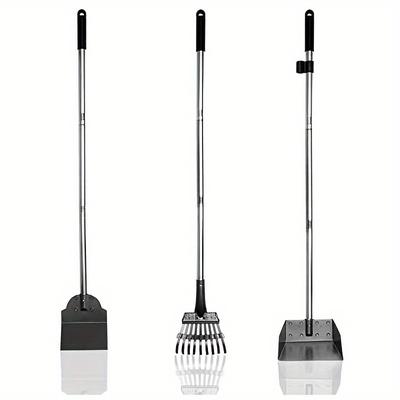 TEMU Garden Cleaning Harrow, Grass Rake Defoliation Cleaning And Pet Excrement Cleaning, Scooper Two-piece Set/three-piece Set, Metal Harrow, Shovel And Garbage Shovel. Image