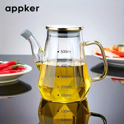 TEMU 1set 16.9oz/23.67oz/30.43oz Kitchen Glass Oil Bottle, Diamond Design, Bpa Free, Hand Wash Only, Oval Glass Liquid Condiment Container With Graduation, Suitable For Kitchen, Outdoor Bbq Image