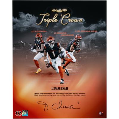 Ja'Marr Chase Cincinnati Bengals signiertes 16" x 20" 2024 Triple Crown Collage Foto Image