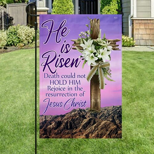 Bandiera da giardino 12x18Pollici Decorazioni per esterni Bandiera da giardino Patio Benvenuti Croce Gesù Bandiera da giardino Bicchiere Vacanze Bandiera da esterno 1pc
