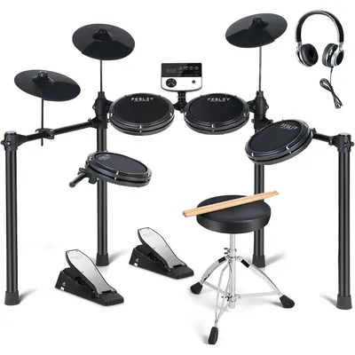 Fesley Electric Drum Set for Beginner: Electronic Drum Set with Dual Area Snare Drum & Quiet Mesh Drum Pads
