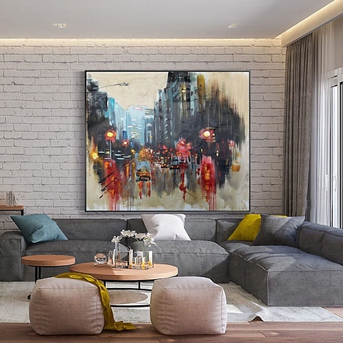 Handgefertigtes, handgemaltes Ölgemälde, Wandgemälde „Regentage", originaler Regen, urbane Kunst, Regenschirmkunst, Ölgemälde, abstraktes Kunstwerk, Dekor, gerollte Leinwand, kein Rahmen, ungedehnt Image