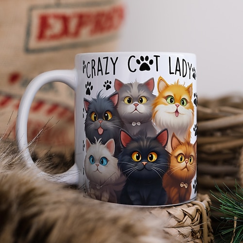 Tasse mit der Aufschrift „Crazy Cat Lady" – perfektes Geburtstagsgeschenk für Katzenliebhaber – 11 oz Keramik-Kaffeetasse für Katzenliebhaber Image