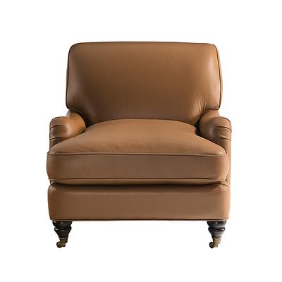 Janelle Leather Chair - Taupe Leather, Flannel - Ballard Designs