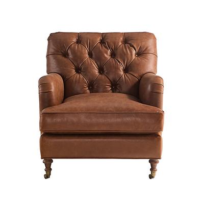 Maggie Leather Chair - Chocolate Leather, Walnut - Ballard Designs