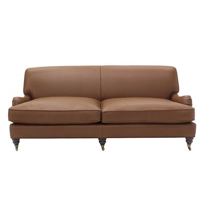 Janelle Leather Sofa - Tobacco Leather, Walnut - Ballard Designs