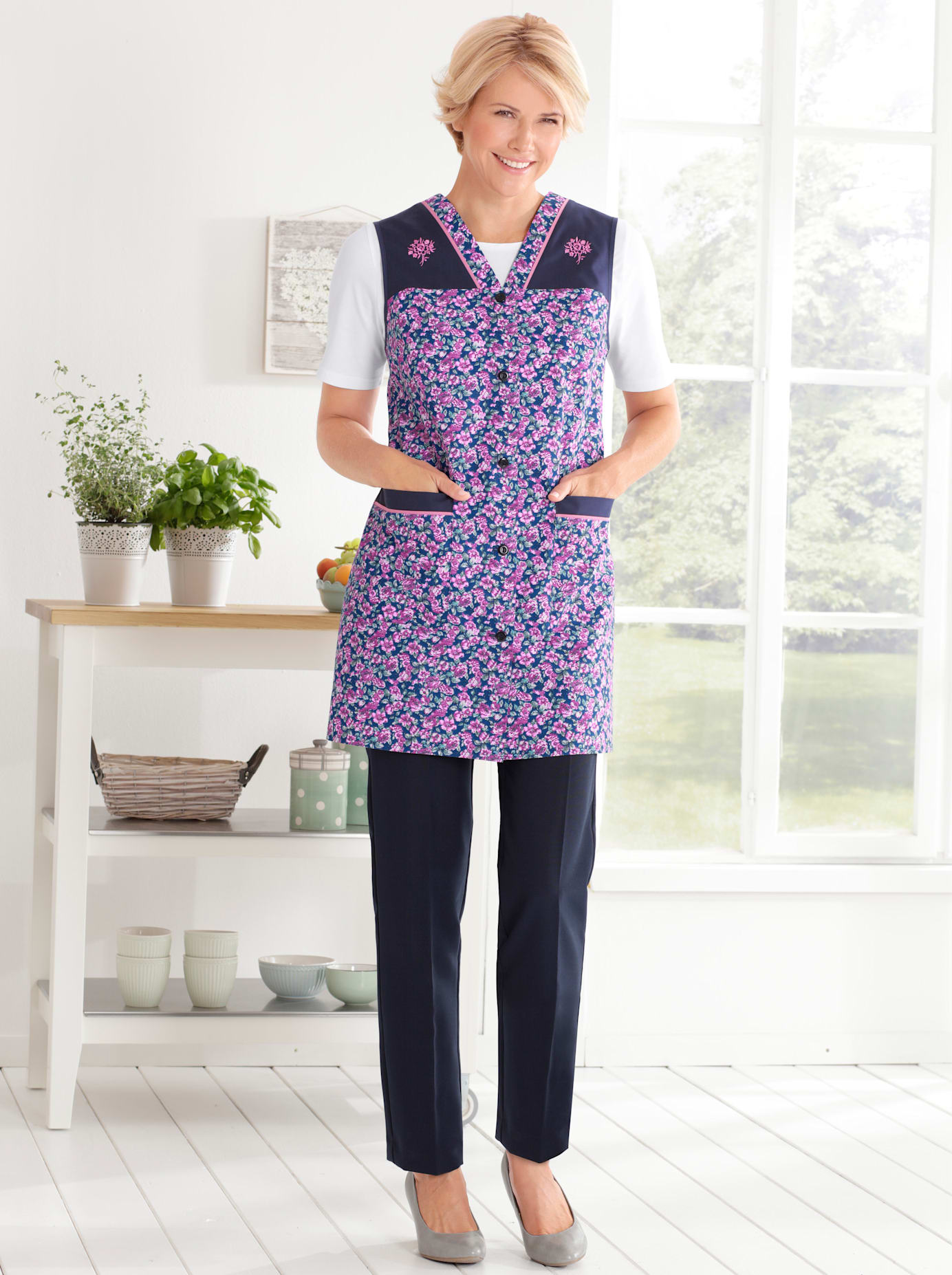 Kochschürze CLASSIC BASICS, Damen, Gr. 52, rosa (fuchsia, bedruckt), Baumwollmischung, Polyester, Schürzen Kochschürze