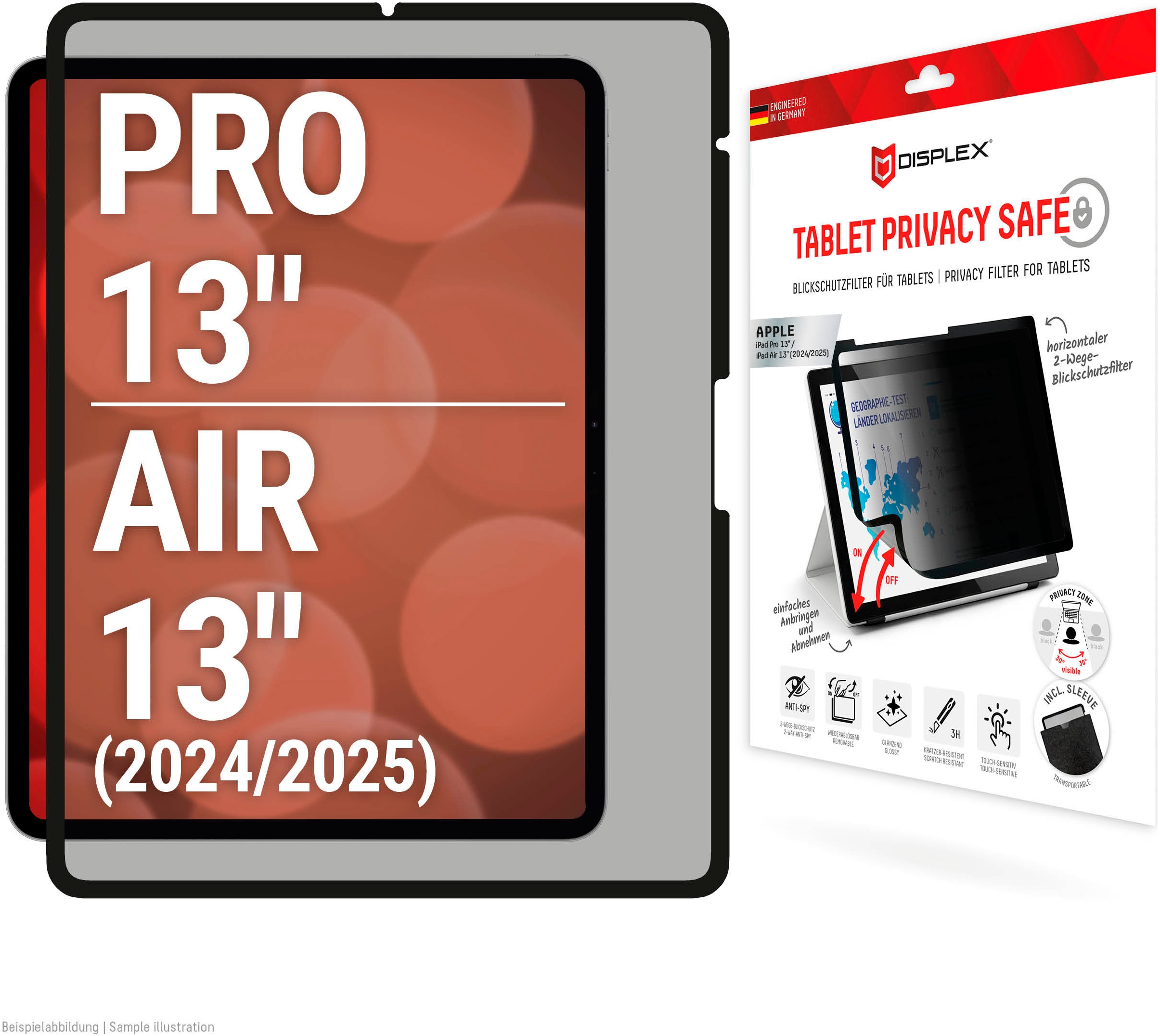 DISPLEX Displayschutzfolie "Tablet Privacy Safe", schwarz, B:19cm H:0,5cm T:30mm, Displayfolien, Blickschutzfolie, Schutzfolie, Bildschirmschutz, kratz- & stoßfest