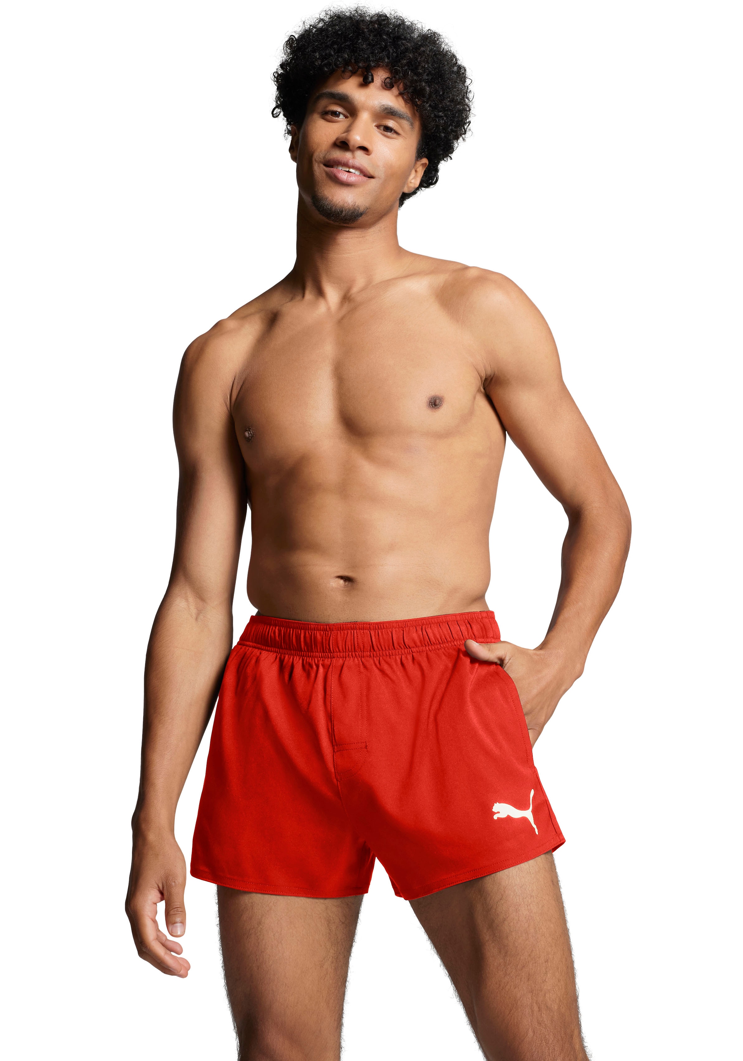 Badeshorts PUMA "PUMA SWIM MEN SHORT SHORTS 1P", Herren, Gr. XL, N-Gr, rot, Web, Polyester, unifarben, Badehosen, mit Seitentaschen Image