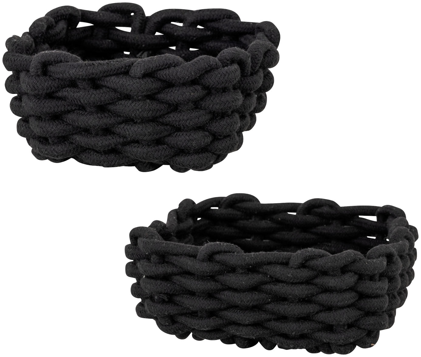 Aufbewahrungskorb "»Melara«", schwarz, B:21,5cm H:7,5cm T:21,5cm, Baumwolle, Metall, Polyester, SCHÖNER WOHNEN-KOLLEKTION, Aufbewahrungsboxen, Badkörbe aus Cotton Rope zur Aufbewahrung von Badutensilien, 2 Größen