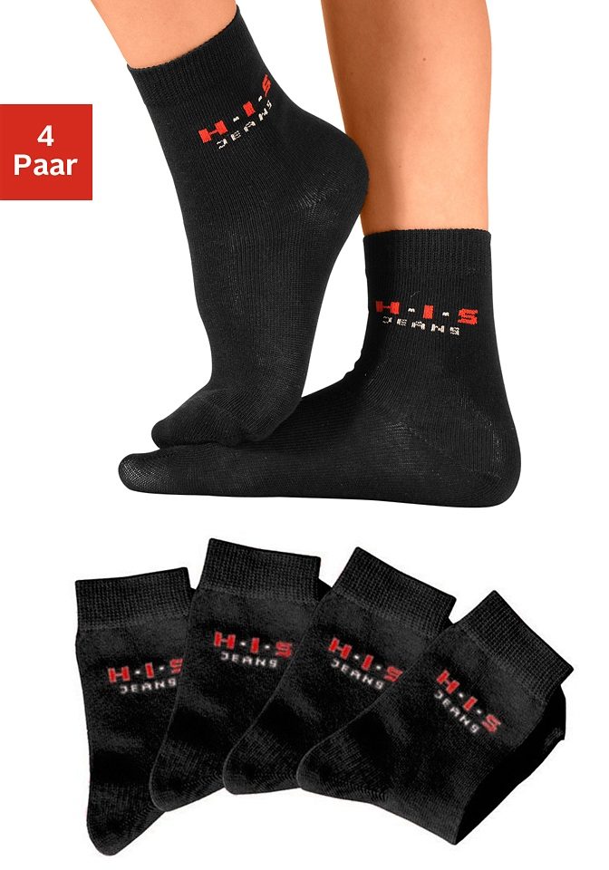 Basicsocken H.I.S, Kinder, Gr. 43-46, schwarz, Baumwolle, Elasthan (LYCRA), Polyamid, unifarben, elastisch, Socken, mit kontrasfarbenem Logo Image
