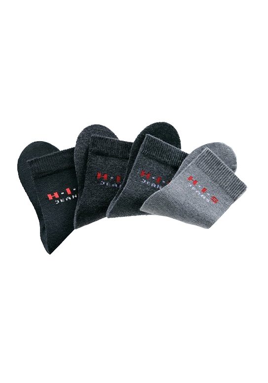 Basicsocken H.I.S, Kinder, Gr. 19-22, schwarz (schwarz, anthrazit, grau, mittelgrau), Baumwolle, Elasthan (LYCRA), Polyamid, unifarben, elastisch, Socken, mit kontrasfarbenem Logo Image