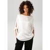Schlupfbluse ANISTON CASUAL, Damen, Gr. 40/42, weiß (wollweiß), Satin, Web, Obermaterial: 100% Polyester, unifarben, leicht glänzend, elegant, oversize hüftlang, Rundhals, 3/4-Ärmel Fledermausärmel mit Bindeband,mit Schlitz, Blusen, mit raffinierten...